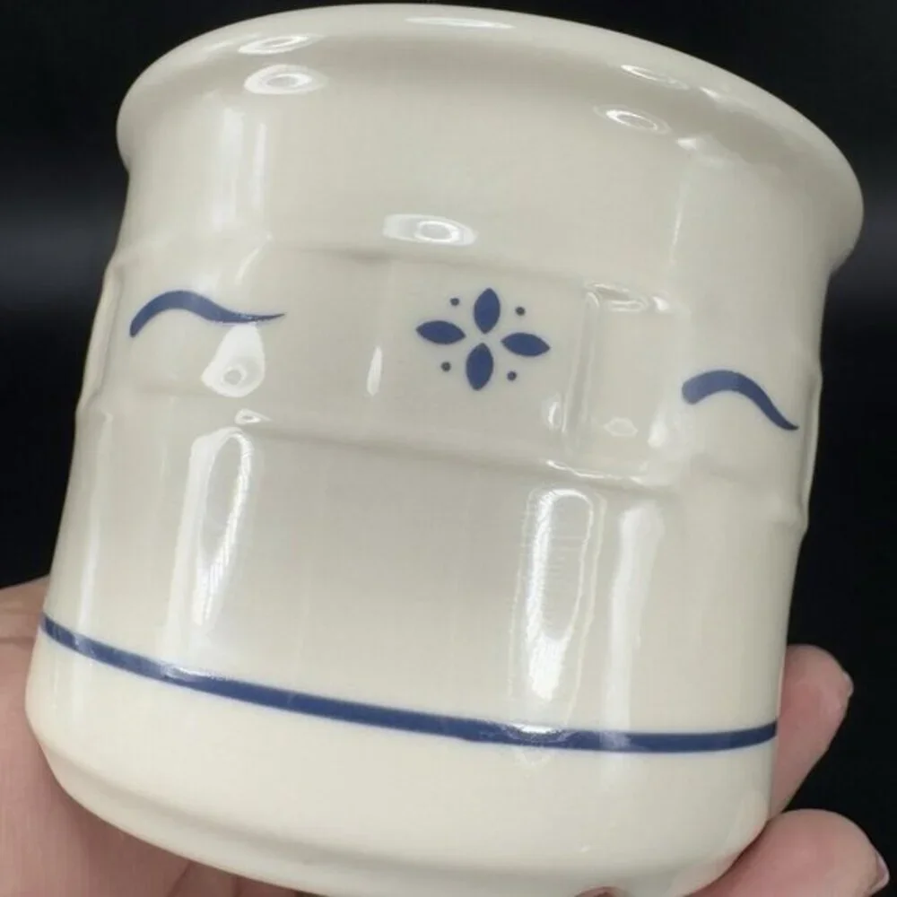 Vintage Longaberger Woven Traditions Blue Small Crock 1 Qt Ceramic Dish Bowl VTG